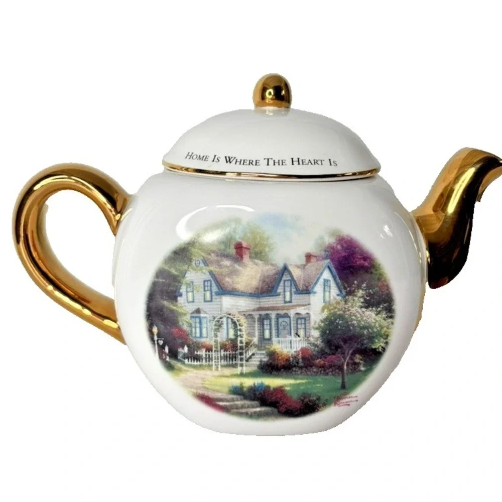 Thomas Kinkade Teapot Home‎ Is Where The Heart Is II Gold Accents Teleflora